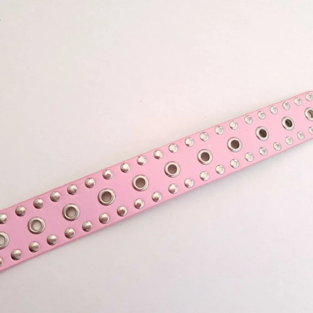 Genuine Bonded Leather Studded Belt Mall Goth Y2k Pink Metal Stud Punk Glam Rock - Picture 10 of 10
